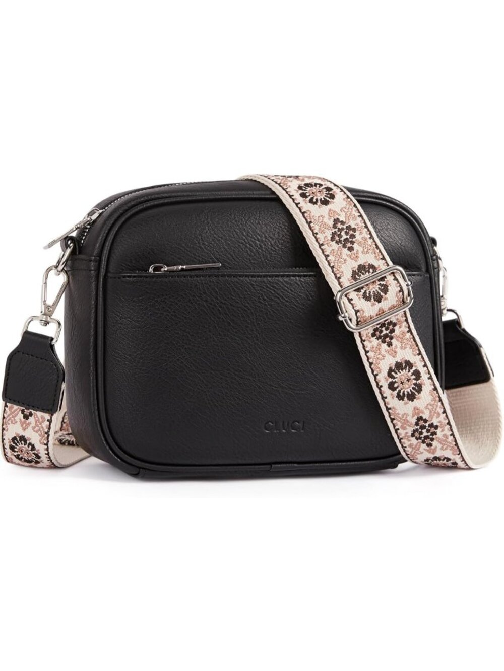 Women's Black Vegan Leather Small Crossbody Bag Purses with Adjustable Strap